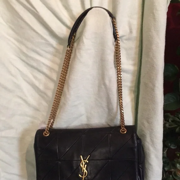 Yves Saint Laurent Black and Gold Textured Shoulder Bag - Picture 1 of 6